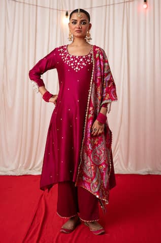 Chrkha Paisley Mirror Embroidered A-Line Kurta & Pant Set 