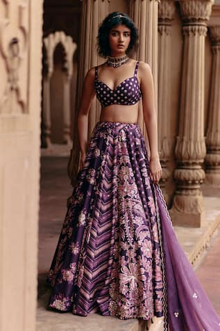 Paulmi And Harsh Floral Sequin Embroidered Panelled Lehenga Set 