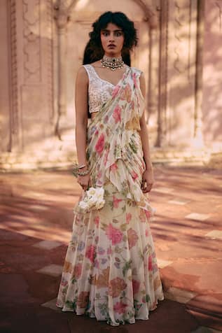 Paulmi and Harsh Printed Pre-Draped Saree With Blouse 