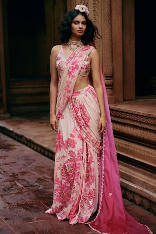 Paulmi and Harsh Floral Print Pre-Draped Saree With Blouse 