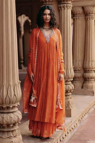 Paulmi and Harsh Pleated Anarkali Set With Embroidered Dupatta 