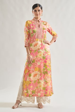 Gopi Vaid Arya Garden Print Tunic & Palazzo Set 