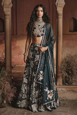 Paulmi And Harsh Hand Embroidered Fish Cut Lehenga Set 