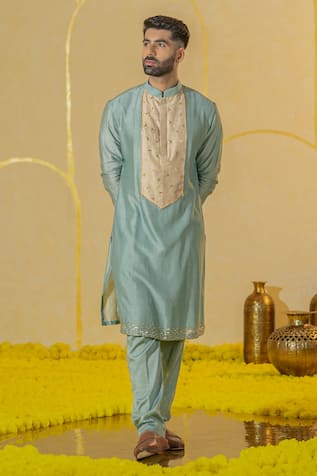 Runit Gupta Cutpipe Mirror Embroidered Kurta & Pant Set 