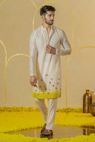 Runit Gupta Lotus Motif Embroidered Kurta & Pant Set 