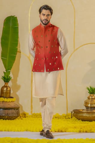 Runit Gupta Plain Buttoned Placket Kurta & Churidar Set 