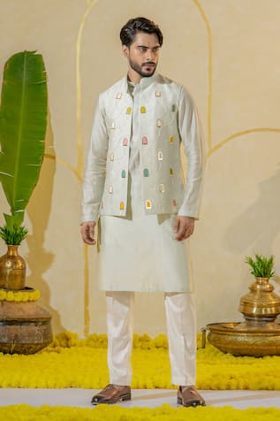 Runit Gupta Plain Long Kurta & Pant Set 