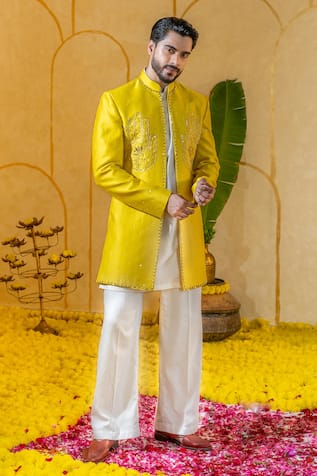 Runit Gupta Dabka & Thread Embroidered Sherwani Set 