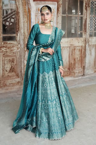 Safaa Mirea Peacock Woven Lehenga Set 