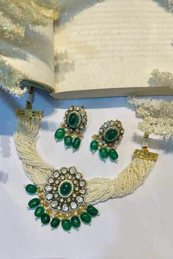 Prestones Stone Embellished Pearl Braid Choker Set 