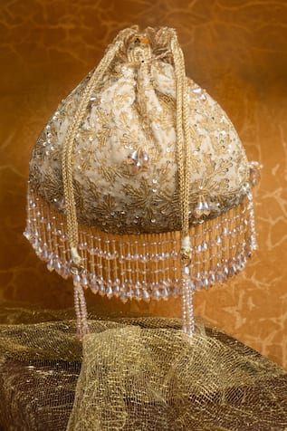 Nayaab By Sonia Leafy Cutdana & Sequin Embroidered Potli Bag 