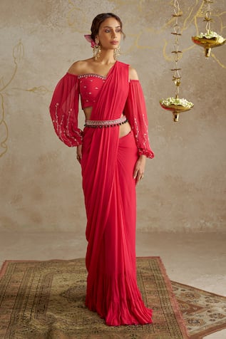 Chhavvi Aggarwal Pre-Draped Saree With Embroidered Blouse 