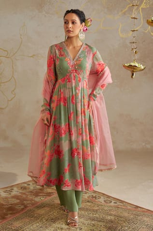 Chhavvi Aggarwal Rose Print & Embroidered Anarkali Set 