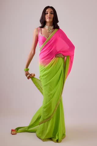 Nikasha Ombre Gota Patti Embroidered Saree With Blouse 