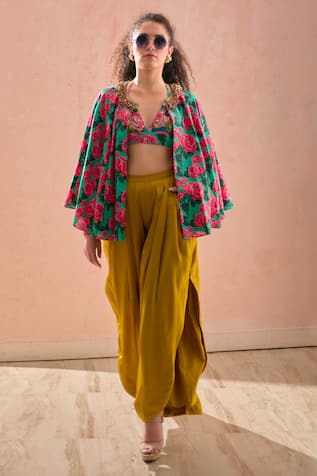 Nikasha Rosa Garden Print Cape & Dhoti Pant Set 