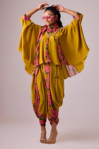 Nikasha Flora Bloom Print Asymmetric Godet Kaftan Tunic With Dhoti Pant 