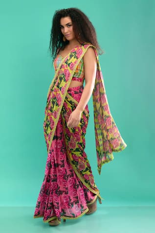 Nikasha Bahara Print Pre-Draped Saree With Blouse 