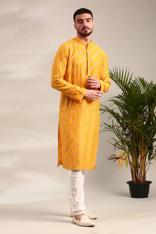 Mayank Modi - Men Gota Lace Embellished Kurta With Churidar 