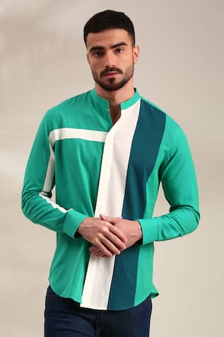 Mayank Modi - Men Geometric Panelled Shirt 