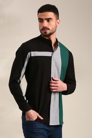 Mayank Modi - Men Geometric Panel Shirt 