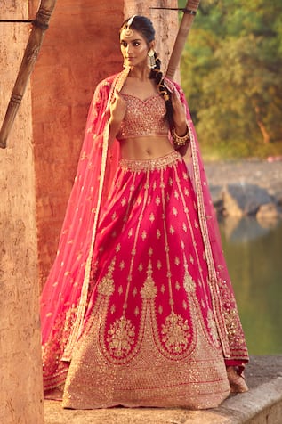 Azeera Apoorva Floral Zardozi Embroidered Bridal Lehenga Set 