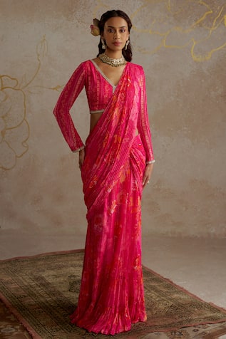 Chhavvi Aggarwal Rose Embroidered Pre-Draped Saree With Blouse 