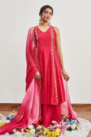 Sequin & Cutdana Embroidered Kurta Pant Set 