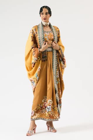Rajdeep Ranawat Mumtaz Floral Print Embroidered Cape 