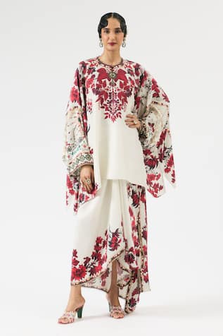 Rajdeep Ranawat Insha Floral Print Top With Draped Skirt 