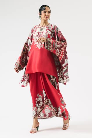 Rajdeep Ranawat Insha Ornamental Print Top With Draped Skirt 