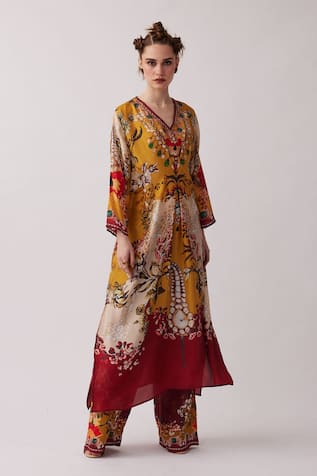 Rajdeep Ranawat Banno Abstract Floral Print Kaftan With Pant 