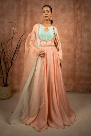 Shreeka Dabka Embroidered Slit Anarkali Pant Set 