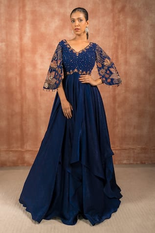 Shreeka Floral Dabka Embroidered Asymmetric Gown 