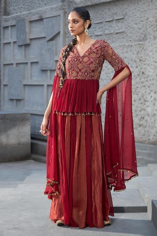 Shreeka Floral Applique Peplum Kurta With Sharara 