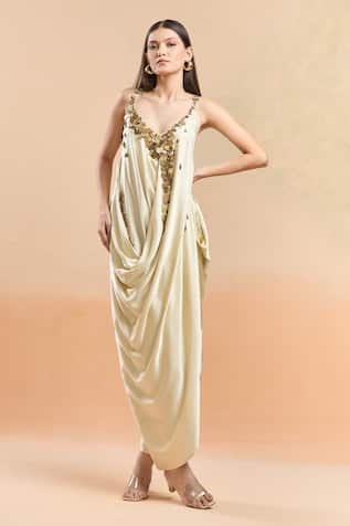 AK-OK Draped Coin Embellished Maxi Dress 