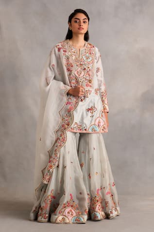 Petticoat Lane by Divya Paisley Vine Embroidered Patchwork Kurta Sharara Set 