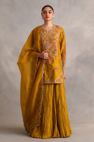 Petticoat Lane by Divya Floral Vine Embroidered Kurta Textured Sharara Set 