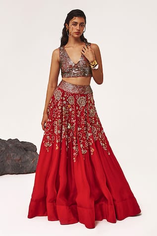 Tisha Saksena Ghalib Zardozi Rosette Embroidered Lehenga Set 