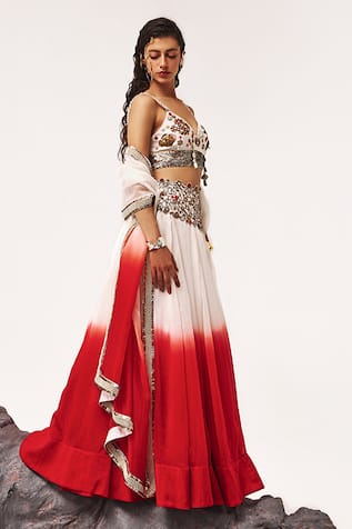 Tisha Saksena Khusrau Floral Vine Embroidered Ombre Lehenga Set 