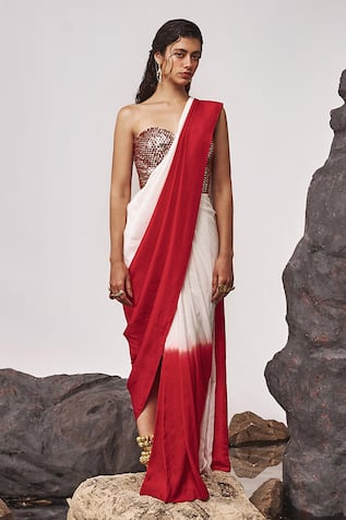 Tisha Saksena Mir Sequin Embellished Corset With Ombre Pre-Draped Saree 