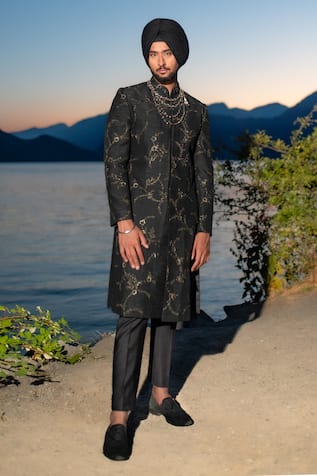 Jatin Malik Black Embroidered Sherwani Set 