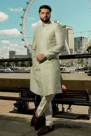 Jatin Malik Floral Embroidered Raw Silk Sherwani 