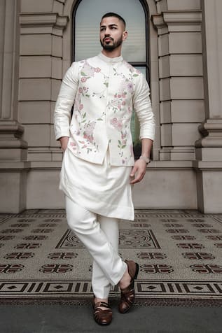 Jatin Malik Porcelain Petals Nehru Jacket Set 