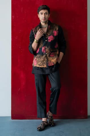 Jatin Malik The Giverny Hand Painted Nehru Jacket Set 