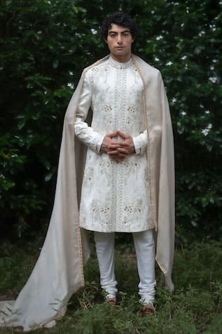 Jatin Malik Wisteria Embroidered Sherwani Set With Stole 