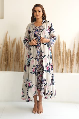 Meghna Panchmatia Abstract Print Dress With Jacket 