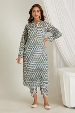 Makaan.51 Hand Block Printed Kurta With Dhoti Pant 