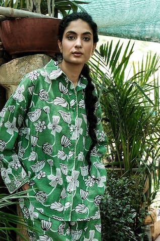 Khajoor Studio Botanical Print Button Down Shirt 