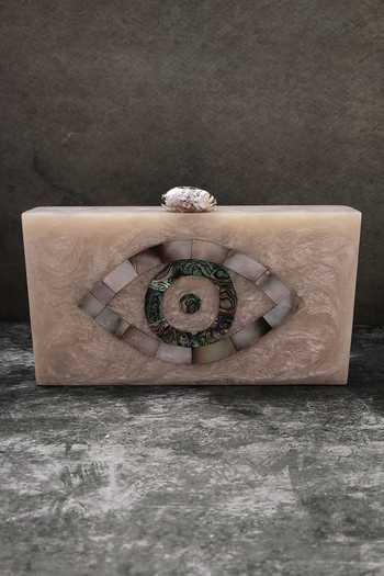 Adwita Bags & Jewels Resin Inlay Carving Evil Eye Clutch 