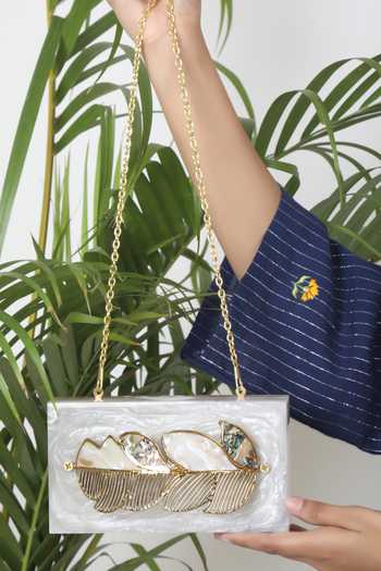 Adwita Bags & Jewels Abalone Feather Knuckle Clutch 
